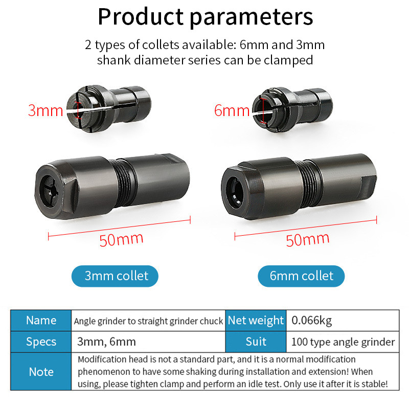 6/3 mm kampinio šlifuoklio modifikuotas adapteris tiesiam šlifuokliui, skirtas 100 tipų kampiniam šlifuokliui M10 sriegio šlifavimui, poliravimui, pjovimui