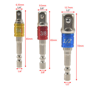 3PCS втулка за пробиване с цветен колан за мъниста с шестостенна опашка към квадратна втулка Удължителен комплект за свредло за ударни винтоверти