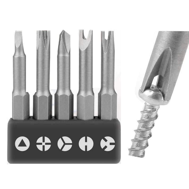 5 vnt. specialus atsuktuvų rinkinys 50 mm trikampio galvutės grąžtai 1/4 colio kotu YU formos atsuktuvo antgaliai elektriniam rankiniam įrankiui