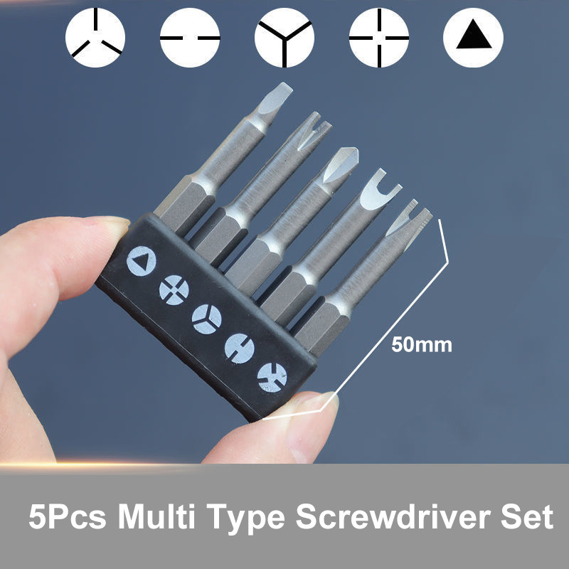 5 vnt. specialus atsuktuvų rinkinys 50 mm trikampio galvutės grąžtai 1/4 colio kotu YU formos atsuktuvo antgaliai elektriniam rankiniam įrankiui