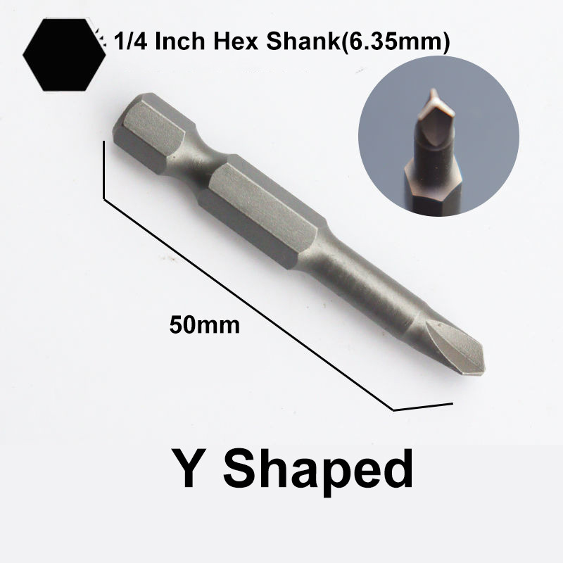 5 vnt. specialus atsuktuvų rinkinys 50 mm trikampio galvutės grąžtai 1/4 colio kotu YU formos atsuktuvo antgaliai elektriniam rankiniam įrankiui