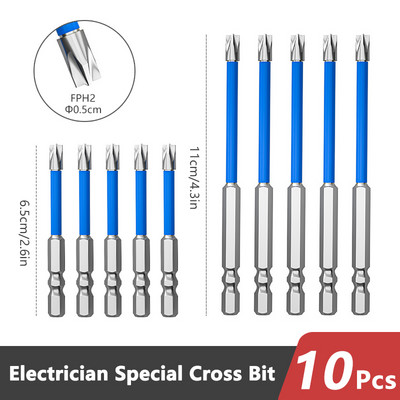 65 mm 110 mm magnetinis specialus plyšinis kryžminis atsuktuvo antgalis elektrikui FPH2, skirtas lizdo jungikliui profesionaliems rankiniams įrankiams