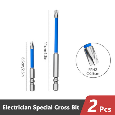 65 mm 110 mm magnetinis specialus plyšinis kryžminis atsuktuvo antgalis elektrikui FPH2, skirtas lizdo jungikliui profesionaliems rankiniams įrankiams