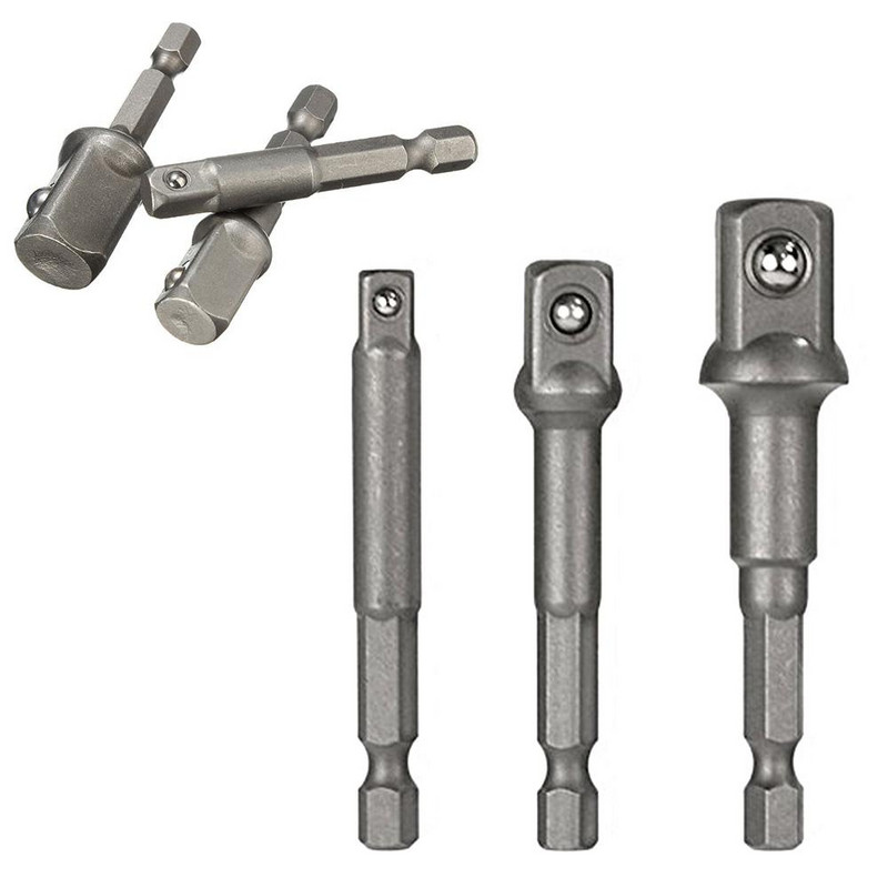 3 gab vanādija tērauda ligzdas adaptera sešstūra kāta urbja ligzdas pagarinājuma uzgaļa adaptera komplekts tērauda urbjmašīna 1/4 3/8 1/2 skrūvgrieža rīks