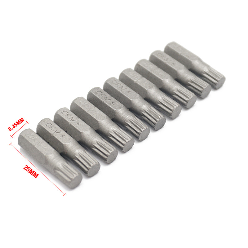10 db 1/4"-es 25 mm-es spline M5 M6 M8 csavarhúzó bitkészlet javítószerszámok csavarhúzókészlet hatlapú fúrószár háztartási kéziszerszámokhoz