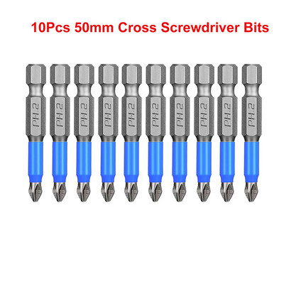 10 tk 50 mm kruvikeeraja otsikud, magnetilised Pozidriv ristpeaga puurid, 1/4 tolli kuuskantvarrega PZ2 kruvikeeraja komplekt