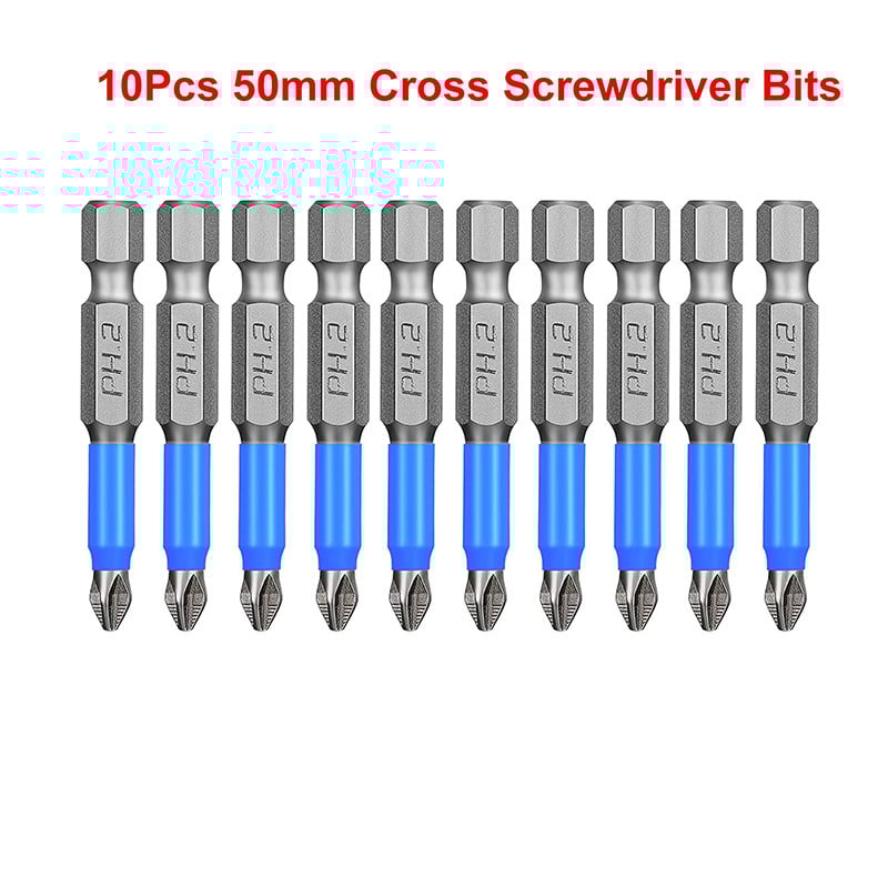 10 tk 50 mm kruvikeeraja otsikud, magnetilised Pozidriv ristpeaga puurid, 1/4 tolli kuuskantvarrega PZ2 kruvikeeraja komplekt