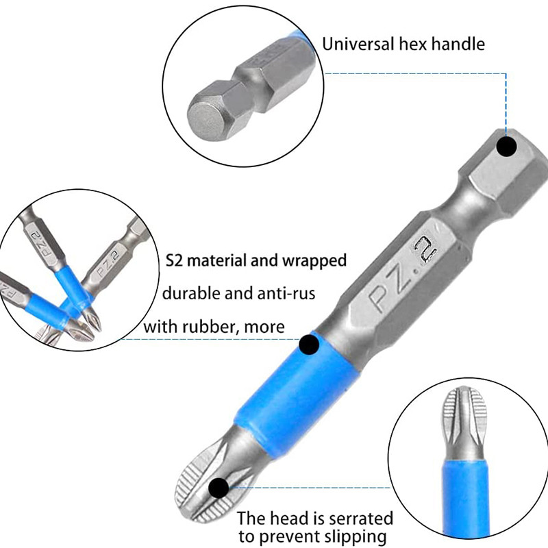 10 tk 50 mm kruvikeeraja otsikud, magnetilised Pozidriv ristpeaga puurid, 1/4 tolli kuuskantvarrega PZ2 kruvikeeraja komplekt