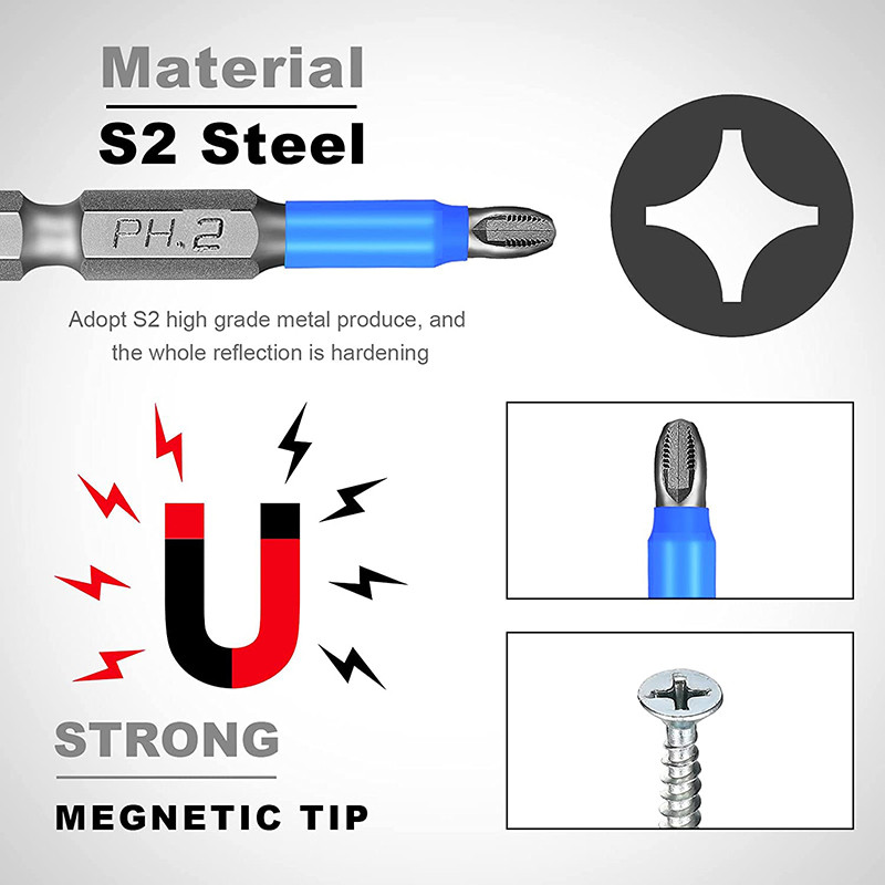 10 tk 50 mm kruvikeeraja otsikud, magnetilised Pozidriv ristpeaga puurid, 1/4 tolli kuuskantvarrega PZ2 kruvikeeraja komplekt