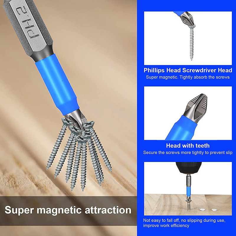 10 tk 50 mm kruvikeeraja otsikud, magnetilised Pozidriv ristpeaga puurid, 1/4 tolli kuuskantvarrega PZ2 kruvikeeraja komplekt