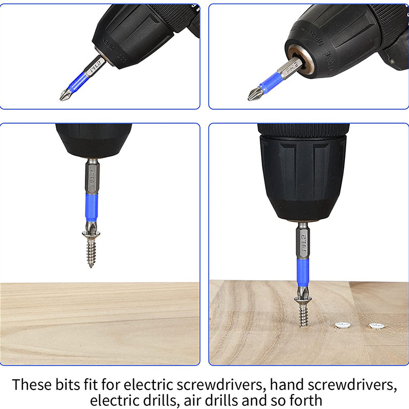 10 tk 50 mm kruvikeeraja otsikud, magnetilised Pozidriv ristpeaga puurid, 1/4 tolli kuuskantvarrega PZ2 kruvikeeraja komplekt