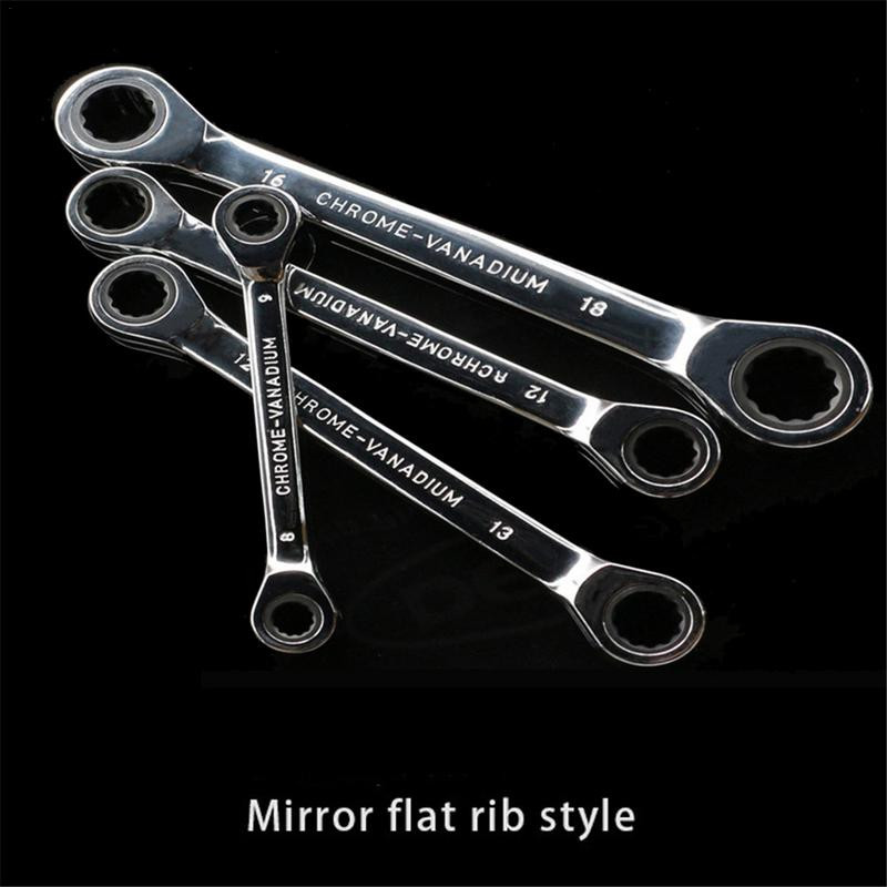 Króm-vanádium gyűrűk Duplafejű racsnis csavarkulcs Kulcsok megfordítható 8-10-12-14-17-19 mm-es racsnis kombinált fogaskerekes villáskulcs készlet