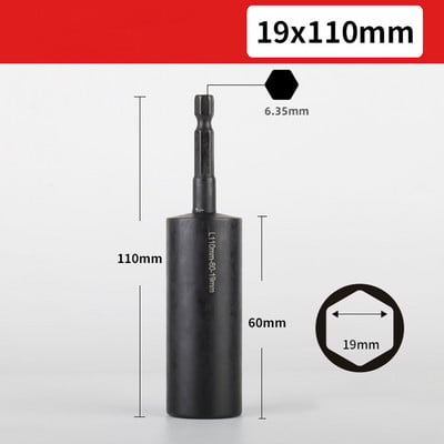 Rankiniai įrankiai Šešiakampis lizdas 110 mm gilinamasis lizdas veržliarakčiai Šešiakampis veržlės atsuktuvas Grąžtas H8-H14 rankovės adapterio įrankiai mechanikui