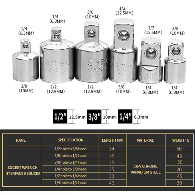 1db 1/4" 3/8" racsnis csavarkulcs adapter króm-vanádium acél hüvely adapter meghajtó aljzat átalakító csavarkulcs-hüvely csukló átalakító