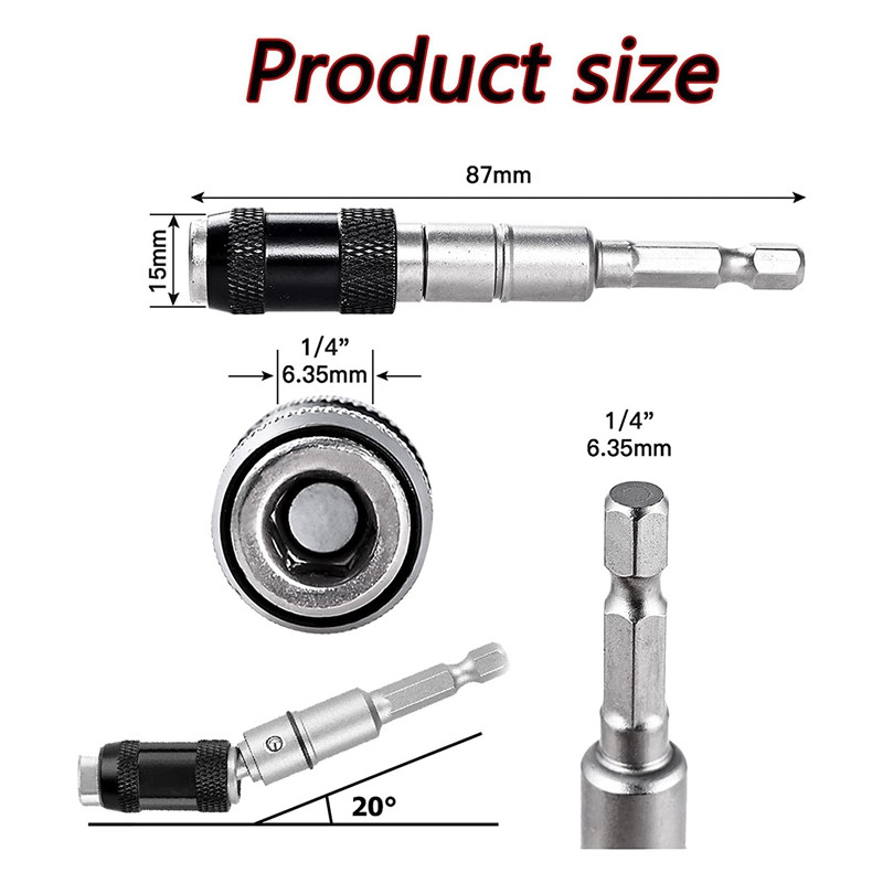 4 DB mágneses forgófúrófej-tartó Mágneses bittartó konzol 0-20°-ban hajlítva, és a rúdfej 360°-ban elforgatva