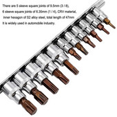 11 DB Torx csavarhúzó bitek 3/8 1/4 hüvelykes meghajtó foglalat króm-vanádium acél racsnis foglalat csavarkulcs adapter prés-fit hüvely