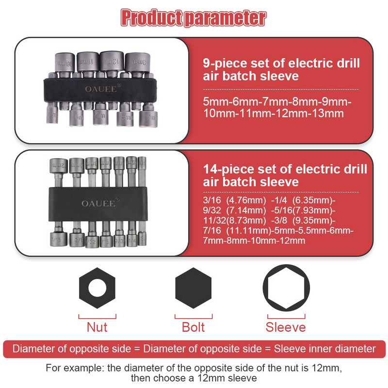 Šesterokutni vijak Mlaznice sa utičnicom Matica 1/4" set šesterokutnih odvijača 5-12 mm šesterokutna matica Adapter za bušilicu za alate za obradu drveta