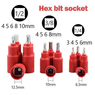 1000 V izolācijas augsta sprieguma pretestība 1/4 3/8 1/2 sprūdrata skrūves galva Skrūvgrieža ligzdas uzgaļi Elektriķa rokas instruments