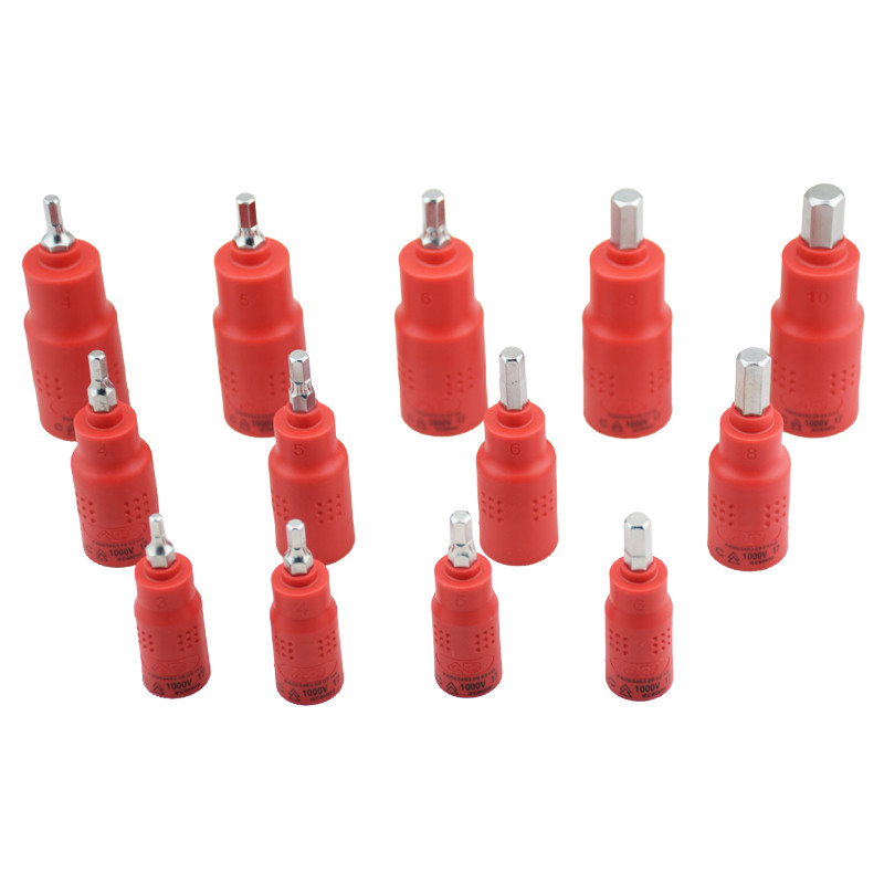 1000 V izolācijas augsta sprieguma pretestība 1/4 3/8 1/2 sprūdrata skrūves galva Skrūvgrieža ligzdas uzgaļi Elektriķa rokas instruments