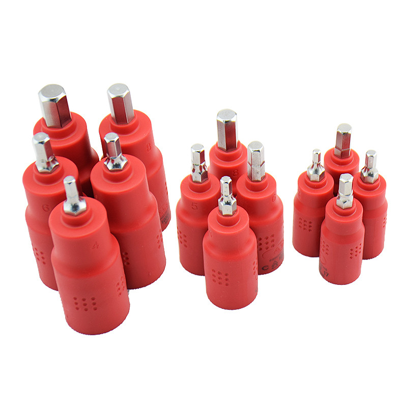 1000 V izolācijas augsta sprieguma pretestība 1/4 3/8 1/2 sprūdrata skrūves galva Skrūvgrieža ligzdas uzgaļi Elektriķa rokas instruments