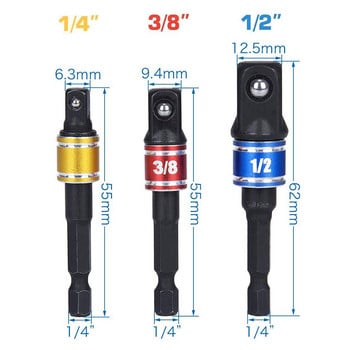 1 pc Drill Socket Adapter Impact Driver With Hex Shank Extension Bar 1/4 3/8 1/2 Size Hex Shank Square Head Drill Bit