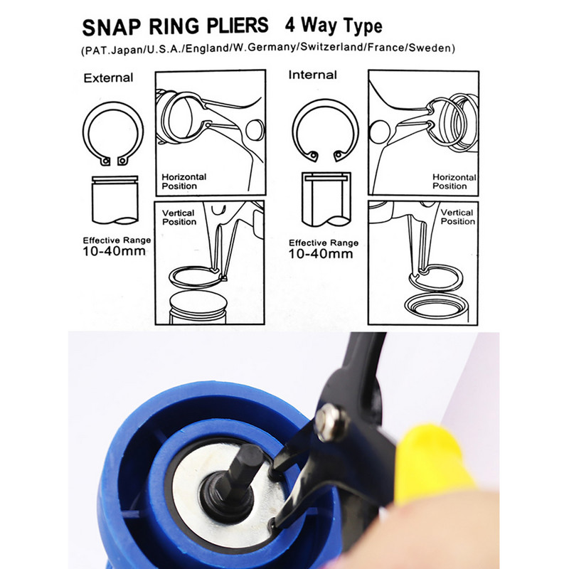 2 viename veržliaračio replės Surinkimo įrankių nuėmimas Sraigtinio žiedo replės vidiniam ir išoriniam fiksavimo žiedui