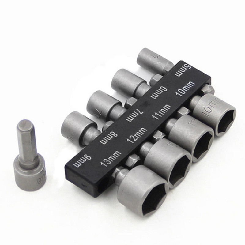 9 bucăți/set cheie 1/4" șurub set de instrumente de șurub metric, adaptor burghiu 5 până la 13 mm, piuliță hexagonală cu tijă hexagonală