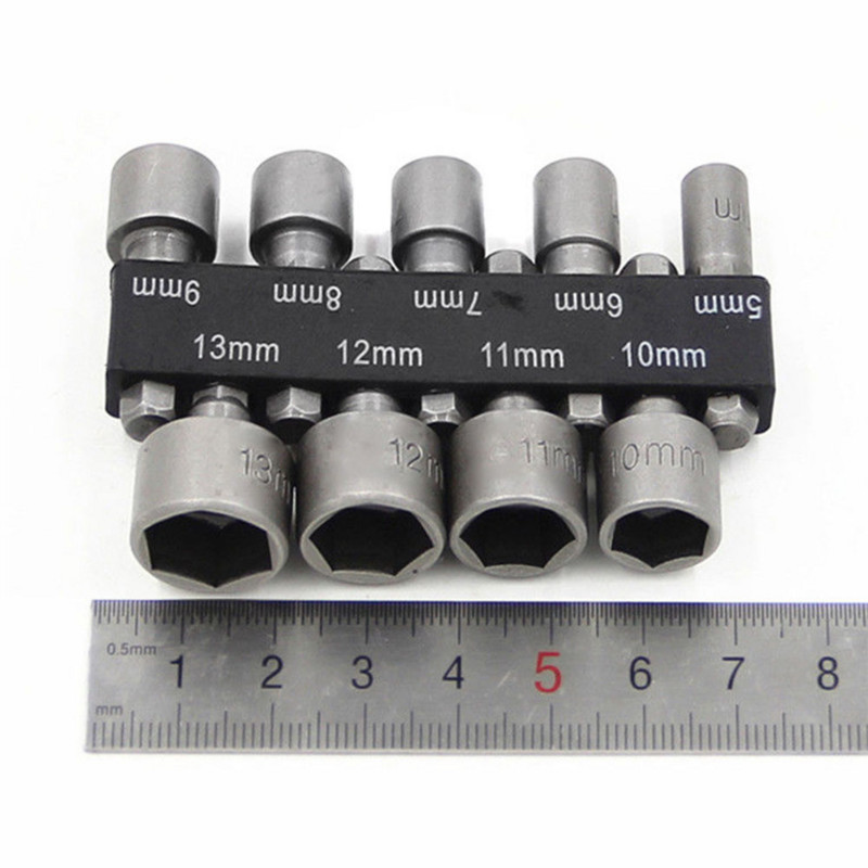 9 bucăți/set cheie 1/4" șurub set de instrumente de șurub metric, adaptor burghiu 5 până la 13 mm, piuliță hexagonală cu tijă hexagonală