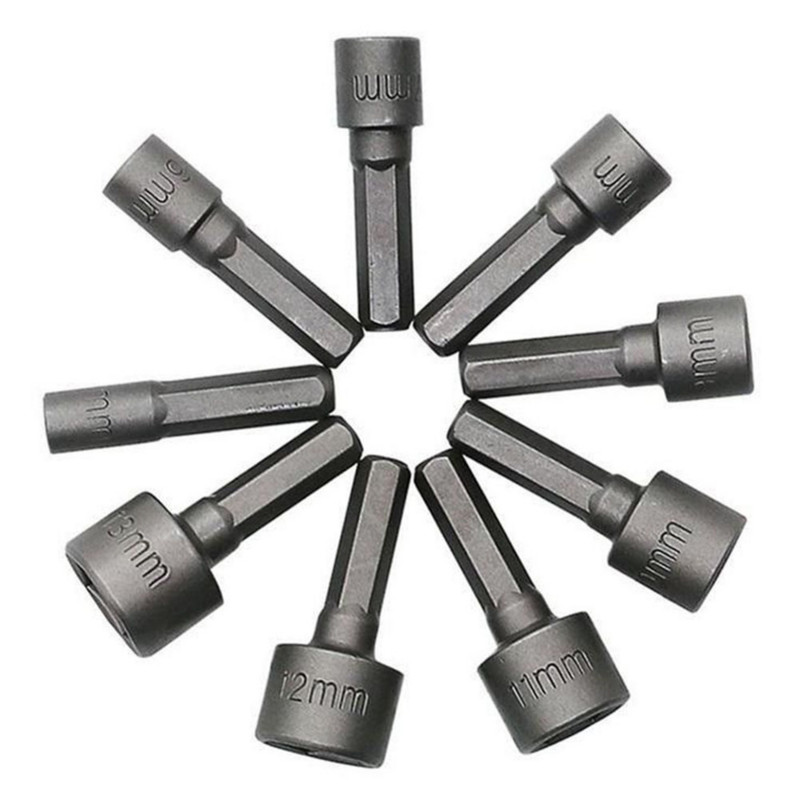 9 bucăți/set cheie 1/4" șurub set de instrumente de șurub metric, adaptor burghiu 5 până la 13 mm, piuliță hexagonală cu tijă hexagonală
