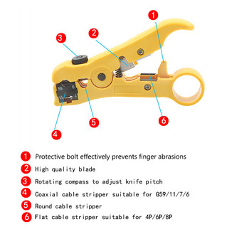 NICEYARD Мултифункционални електрически инструменти за оголване Нож за оголване Клещи за кабели за UTP/STP RG59 RG6 RG7 RG11