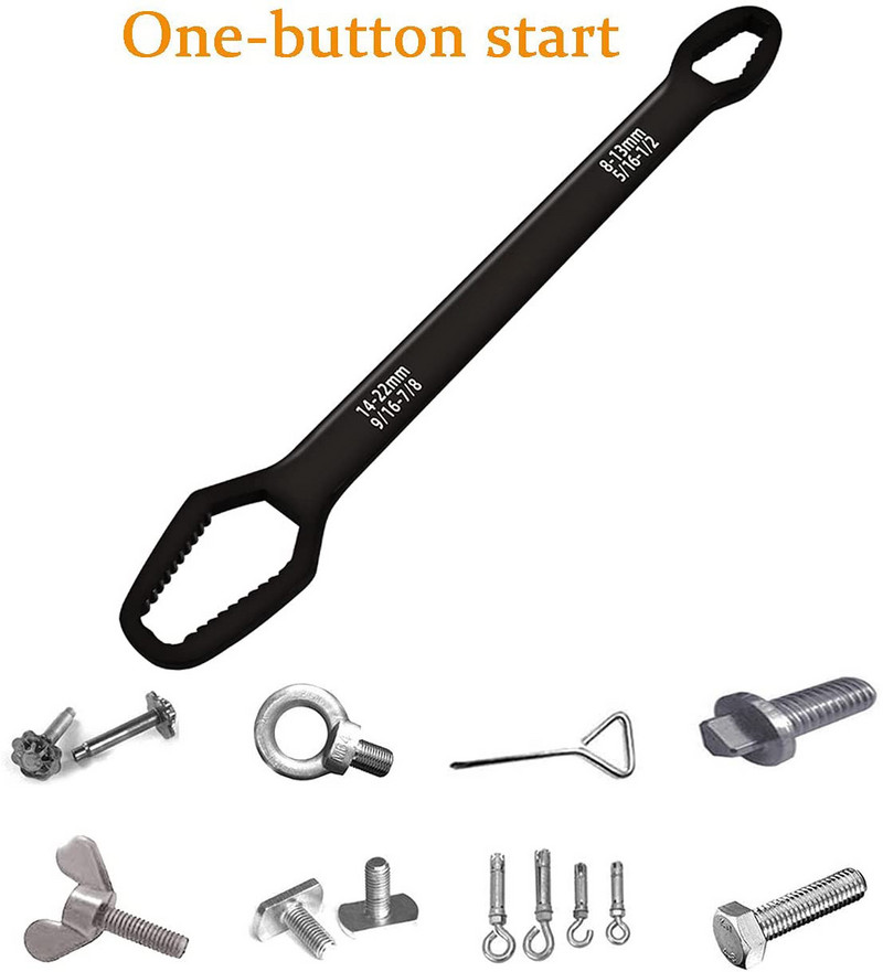 Dvostruki ključ, 8 mm-22 mm samozatezni univerzalni alat za popravak ključeva, set ključeva s čegrtaljkom, krom-vanadij čelik, crni