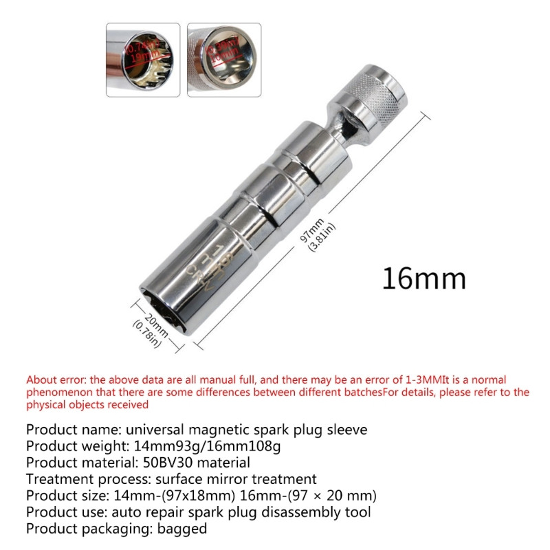 Univerzális 14 mm/16 mm-es eltávolító csavarkulcs mágneses hüvely foglalat autó eltávolító szerszámhoz 12 szögű vékony falú 3/8 hüvelykes szállítás