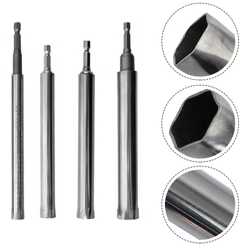 1db mennyezeti kiegyenlítő hüvely rozsdamentes acél meghosszabbító üreges csavaranya 1/4'' hatlapú hüvelyes hüvely elektromos szerszám fúrásához