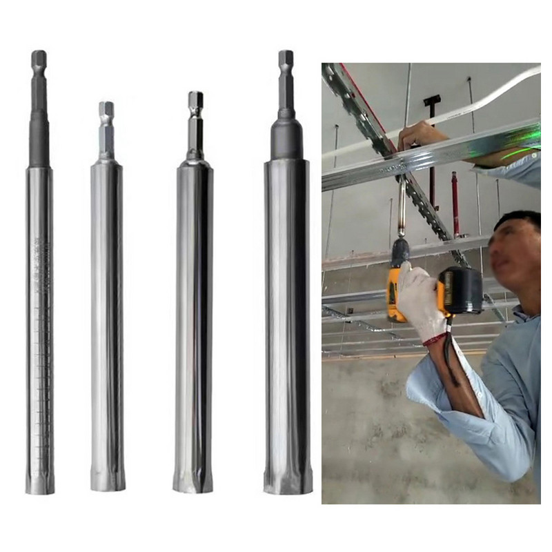 1db mennyezeti kiegyenlítő hüvely rozsdamentes acél meghosszabbító üreges csavaranya 1/4'' hatlapú hüvelyes hüvely elektromos szerszám fúrásához