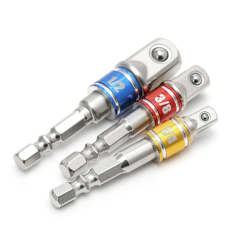 1 komplekts/3 gab sešstūra urbja barošanas uzgaļa ligzdas piedziņas adaptera pagarinājums 1/4" 3/8" 1/2" ligzdas uzgaļa adaptera sešstūra kāts ar fiksētiem apkakles gredzeniem