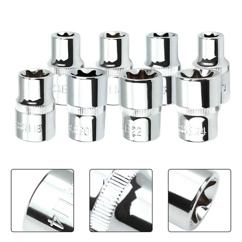 E-tüüpi pistikupesad 1/2" tööriista emane Torx-pesa põrk-otsmutrivõtmepea käsitööriistadele E10 / E12 / E14/ E16/ E18/ E20 / E22/ E24