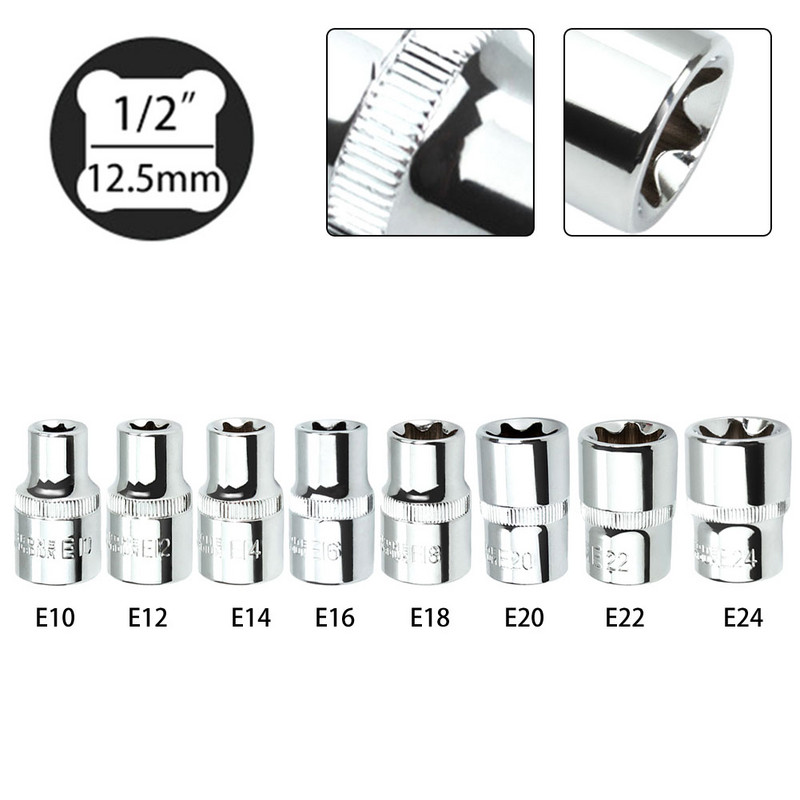 E-tüüpi pistikupesad 1/2" tööriista emane Torx-pesa põrk-otsmutrivõtmepea käsitööriistadele E10 / E12 / E14/ E16/ E18/ E20 / E22/ E24