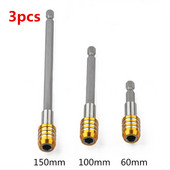 3 vnt nerūdijančio plieno magnetinės jungties savaime užsifiksuojantis stulpelio ilgintuvas 60-100-150 mm šešiakampis kotas 1/4 patvarus elektrinis įrankis