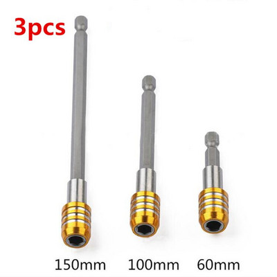 3 vnt nerūdijančio plieno magnetinės jungties savaime užsifiksuojantis stulpelio ilgintuvas 60-100-150 mm šešiakampis kotas 1/4 patvarus elektrinis įrankis