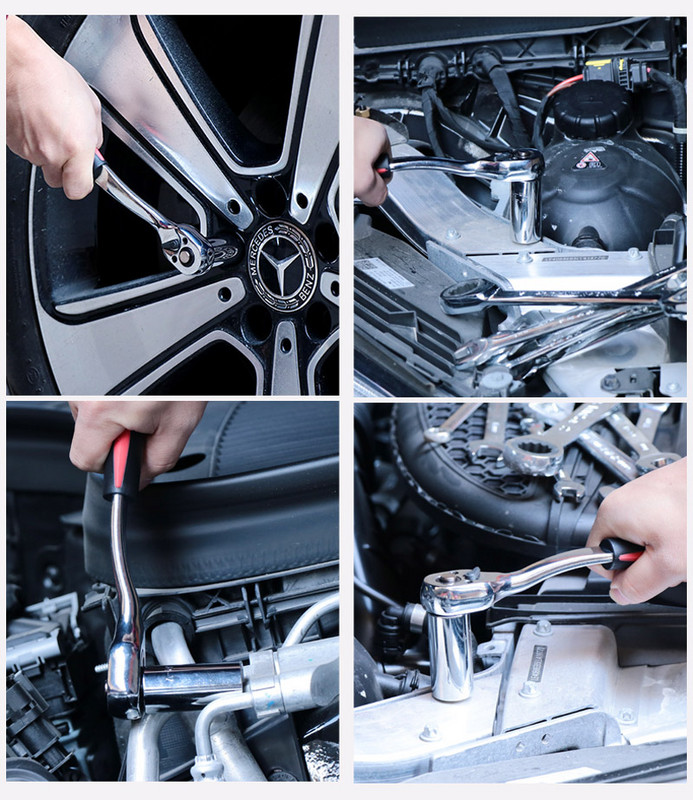 1/2"-os 3/8"-os 1/4"-es meghajtófoglalat racsnis villáskulcs - Pro 72-es fokozatú gyorskioldó, megfordítható racsnis hajlított fogantyú