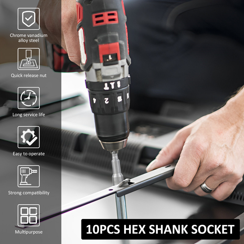 6-19 mm magnetilise pesa adapteri komplekt kiirvahetatava kuuskantpesaga adapteri puuritera komplekt, 10 tk magnetilise kuusnurkse pesa komplekt puurile