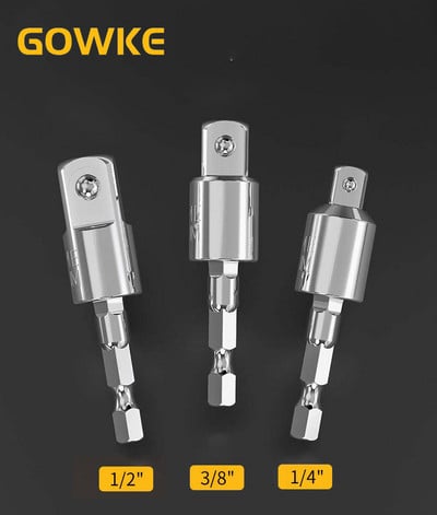 GOWKE 3pcs Electric Drill Socket Adapter for Impact Driver Hex Shenk Square Socket Drill Bits Περιστρεφόμενη προέκταση 1/2" 1/4" 3/8"