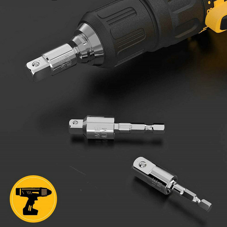 GOWKE 3pcs Electric Drill Socket Adapter for Impact Driver Hex Shenk Square Socket Drill Bits Περιστρεφόμενη προέκταση 1/2" 1/4" 3/8"