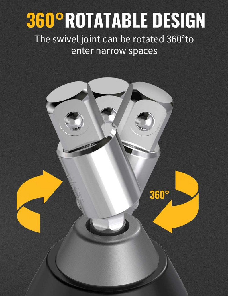 GOWKE 3pcs Electric Drill Socket Adapter for Impact Driver Hex Shenk Square Socket Drill Bits Περιστρεφόμενη προέκταση 1/2" 1/4" 3/8"