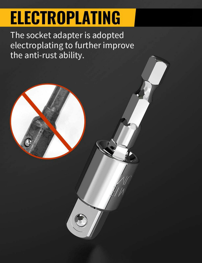 GOWKE 3pcs Electric Drill Socket Adapter for Impact Driver Hex Shenk Square Socket Drill Bits Περιστρεφόμενη προέκταση 1/2" 1/4" 3/8"