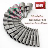 9/14db 5mm-13mm hatlapú hüvelyes hüvely fúvókák anyacsavarozó készlet fúrószár adapter szerszámok és tartozékok