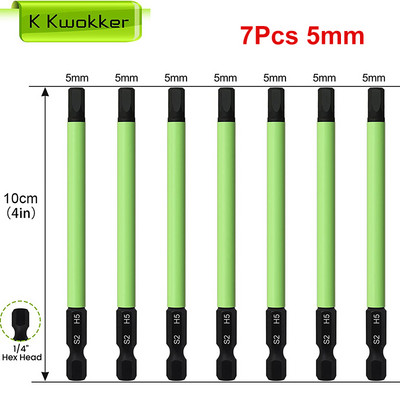 7 gab. 100 mm sešstūra uzgriežņu atslēgas urbja uzgaļu komplekts Metric sešstūra uzgaļu komplekts 1/4 collas kāta magnētiskais sešstūra atslēgas sešstūra skrūvgrieža uzgaļi