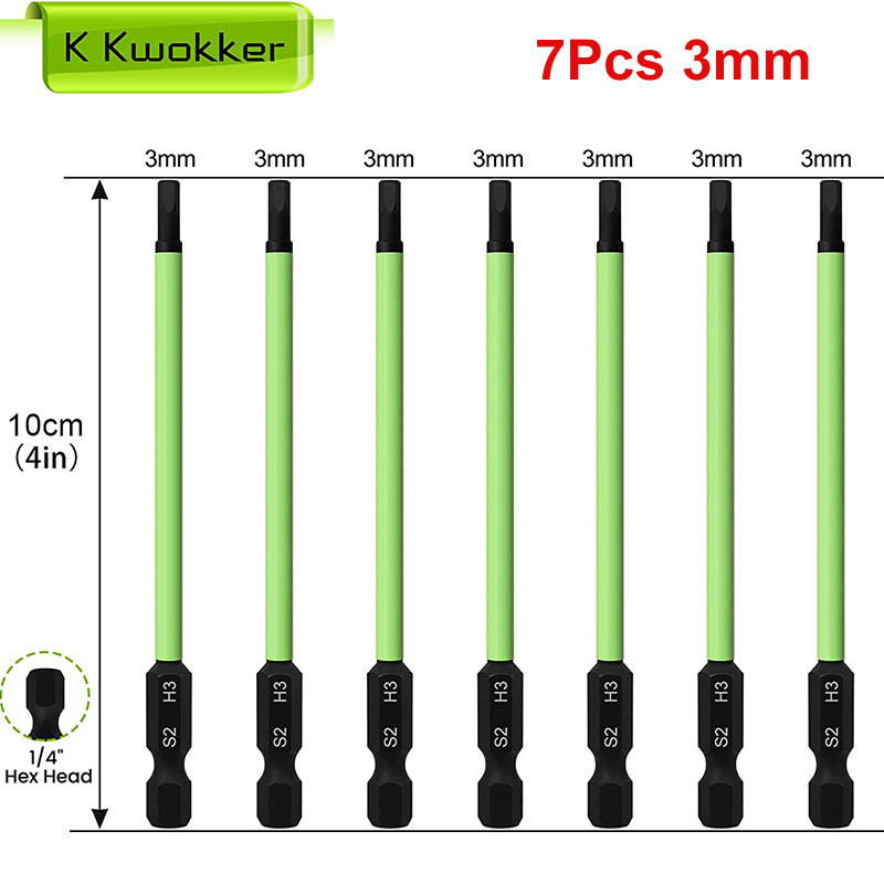 7 gab. 100 mm sešstūra uzgriežņu atslēgas urbja uzgaļu komplekts Metric sešstūra uzgaļu komplekts 1/4 collas kāta magnētiskais sešstūra atslēgas sešstūra skrūvgrieža uzgaļi