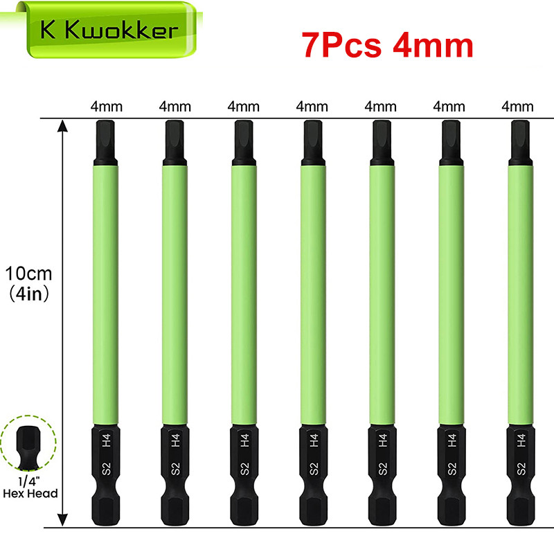 7 gab. 100 mm sešstūra uzgriežņu atslēgas urbja uzgaļu komplekts Metric sešstūra uzgaļu komplekts 1/4 collas kāta magnētiskais sešstūra atslēgas sešstūra skrūvgrieža uzgaļi