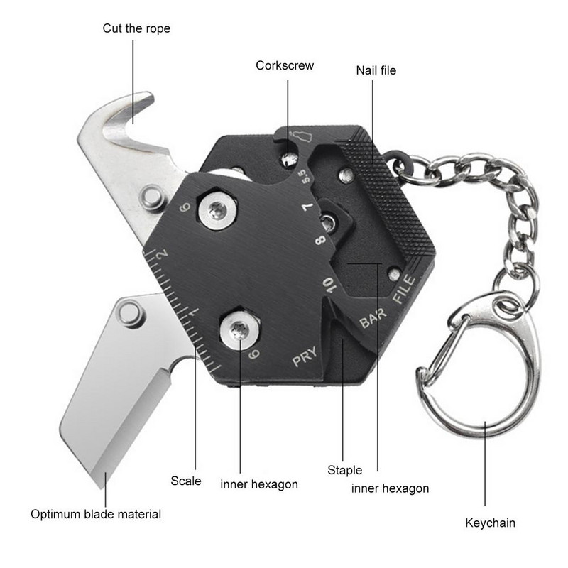 Kültéri EDC csavarhúzó Walkman Tool Multifunkcionális érme alakú összecsukható zsebvágó rozsdamentes acél kulcstartó csavarhúzó